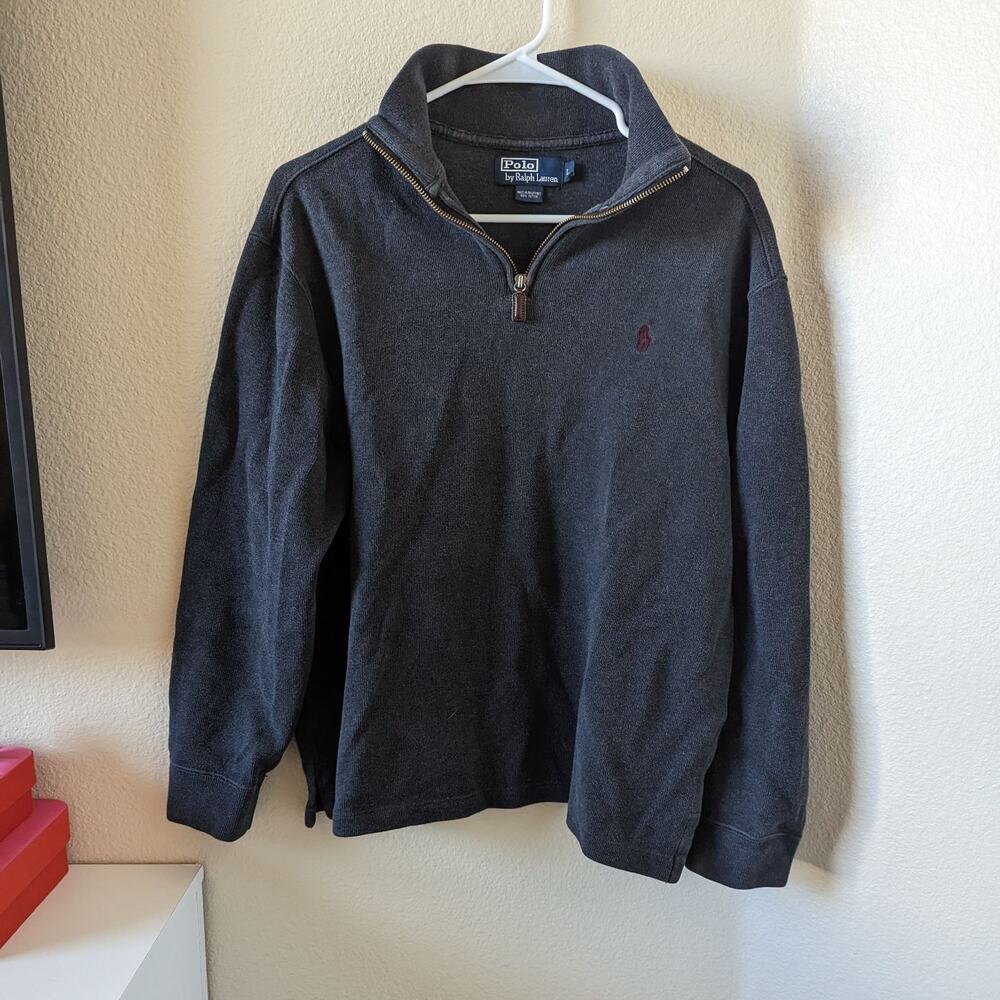 Polo Ralph Lauren Pima Cotton Dark Gray Quarter Zip Pullover Sweater L Large